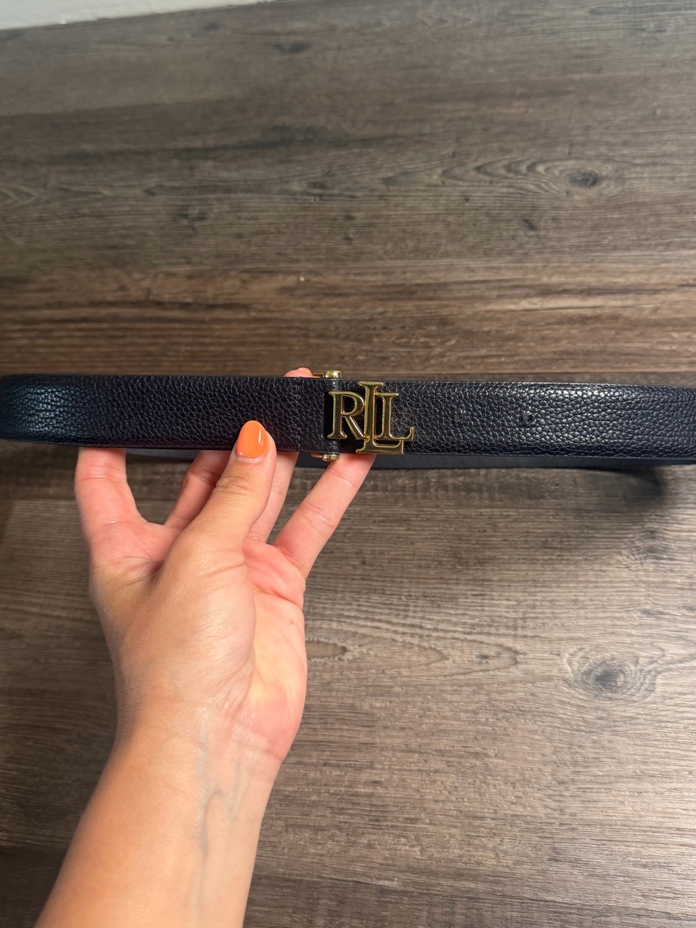 Ralph Lauren Black Leather Belt with Gold RL Logo Buckle Size M